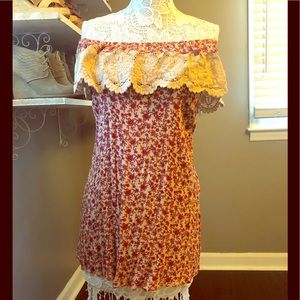 Floral off the shoulder open back mini dress